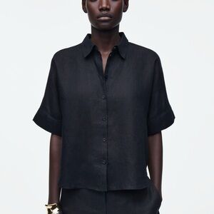 COS BOXY SHORT-SLEEVED LINEN SHIRT Size 36 or US 4